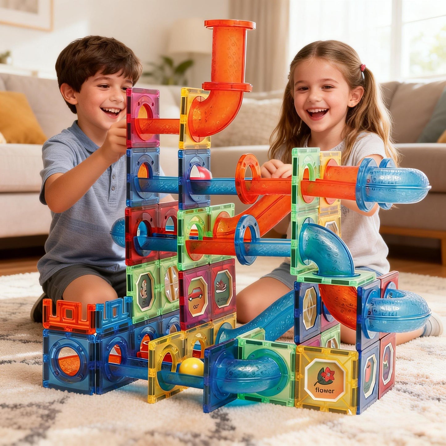 120-teiliges Magnet-Baukasten-Set mit Murmelbahn – STEM-Lernspielzeug zur Förderung der kindlichen Gehirnentwicklung für Jungen und Mädchen ab 3 Jahren