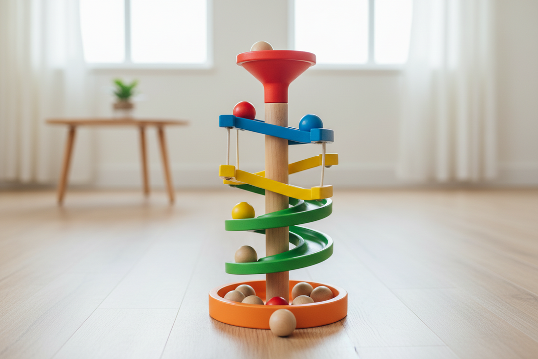 Ein Turm voller Entdeckungen: Warum die große Holz-Kugelbahn mit 5 Elementen das ideale erste Spiel ist Spileo