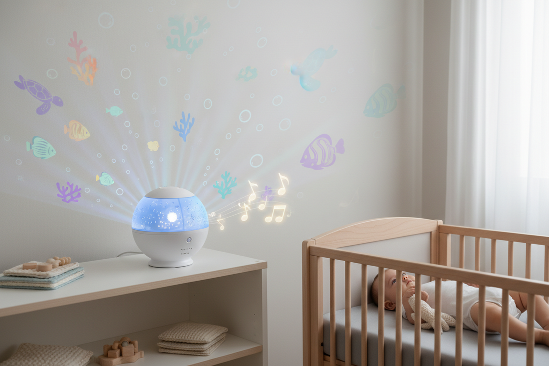 Eine Unterwasserwelt für zu Hause: Wie ein drehender Projektor mit Licht und Musik Babys Sinne ab 6 Monaten spielerisch fördert Spileo