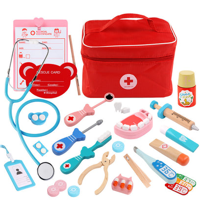 Mini Arztkoffer aus Holz – 14-teiliges Kinder-Doktorspielzeug mit Stethoskop & Blutdruckmessgerät für Rollenspiele ab 3 Jahren