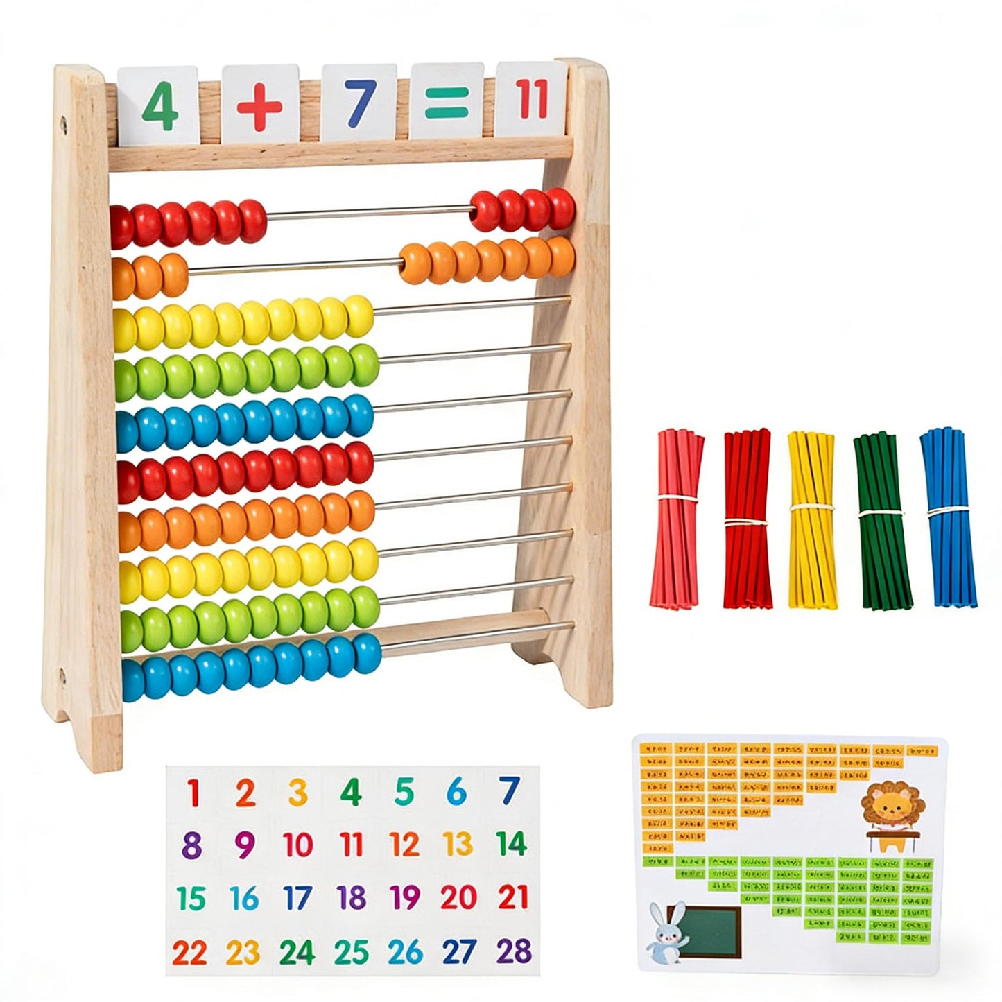 Natureich Abakus aus Buchenholz – 100 bunte Kugeln, Rechenrahmen für Grundschüler mit Übungsaufgaben | Lernen mit Spaß & Spiel