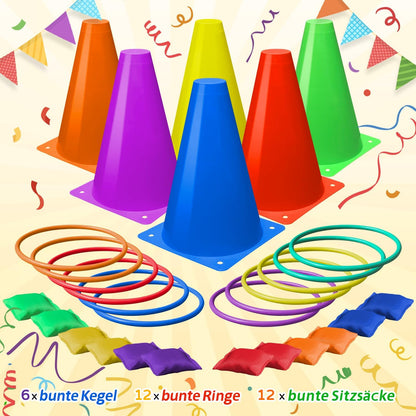 3-in-1 Outdoor Spielzeug Set – Ringwurfspiel, Sitzsäcke & Kegel Spileo