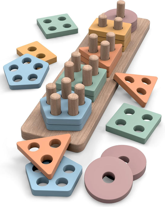 Montessori Spielzeug für 1-3 Jahre – Holz Formsortierer & Stapelpuzzle