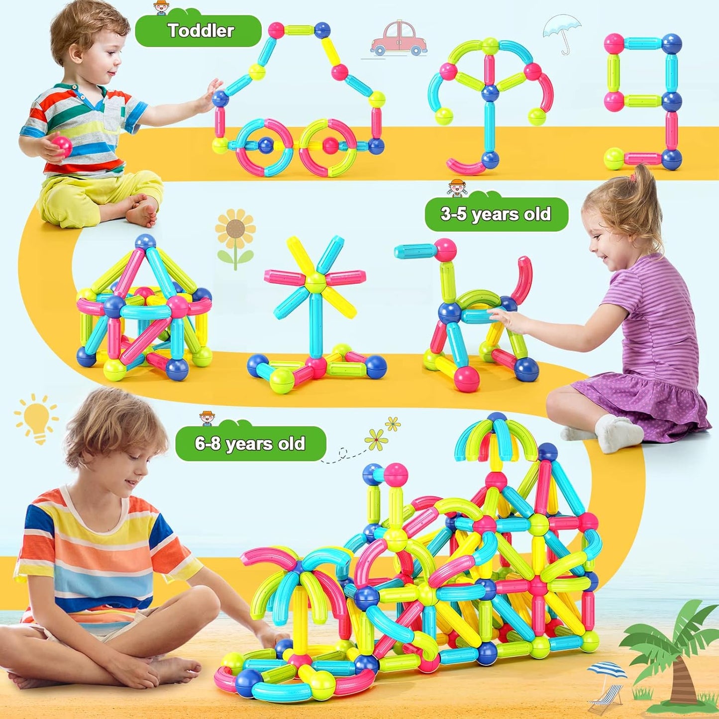 Magnetspielzeug für 3-jährige Jungen und Mädchen, Montessori-Spielzeug für Kleinkinder, Kinder, magnetische Blöcke, zum Selberbauen, Lernspielzeug, Geschenk, Starter-Set - Spileo