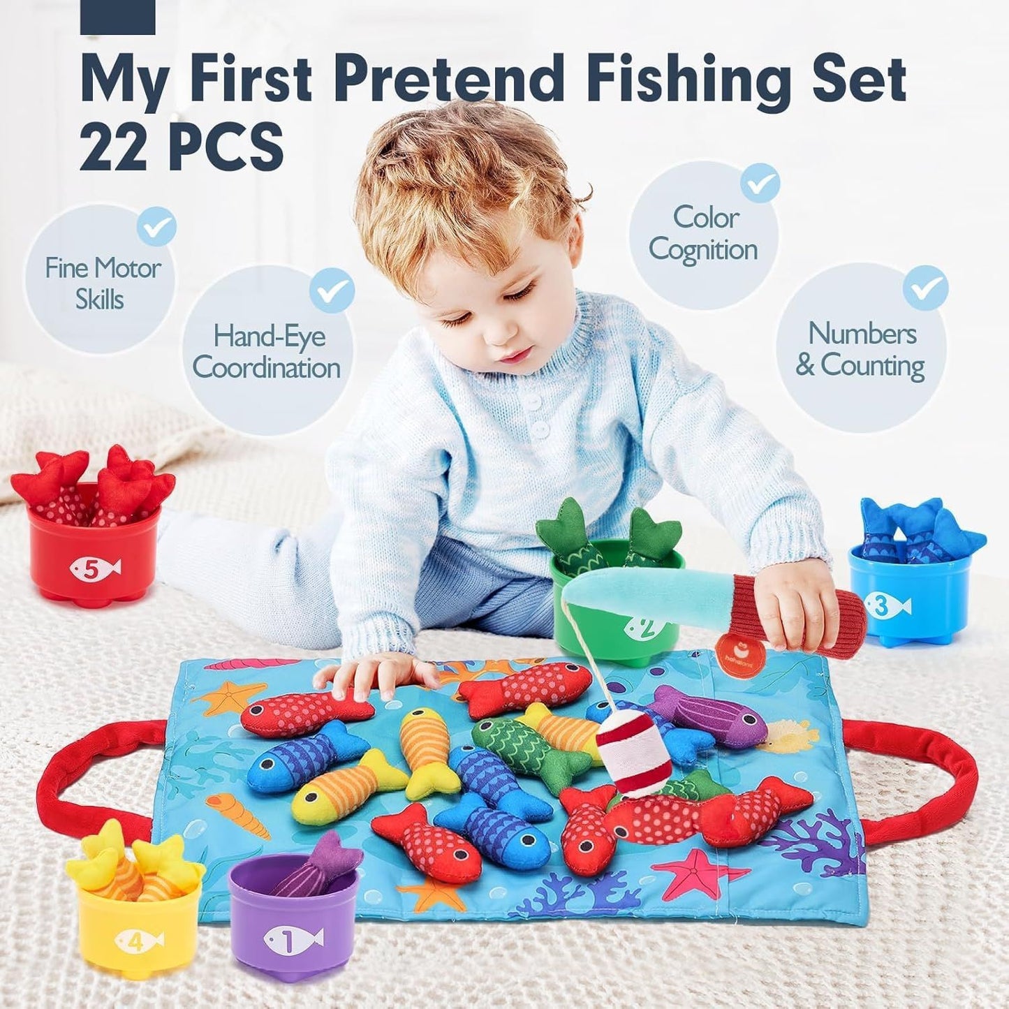 Montessori Angelspiel ab 1 Jahr | Motorikspielzeug Fische Angeln für Kleinkinder | Lernspielzeug für Jungen & Mädchen | Perfektes Ostergeschenk