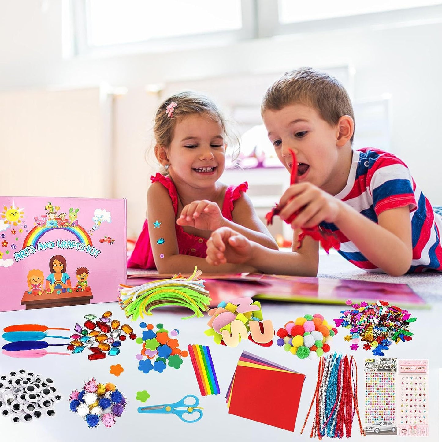 3200+ Teile Bastelset für Kinder 4–12 Jahre – 12 DIY-Bastelideen, Aufbewahrungskiste, Kreativset für Mädchen