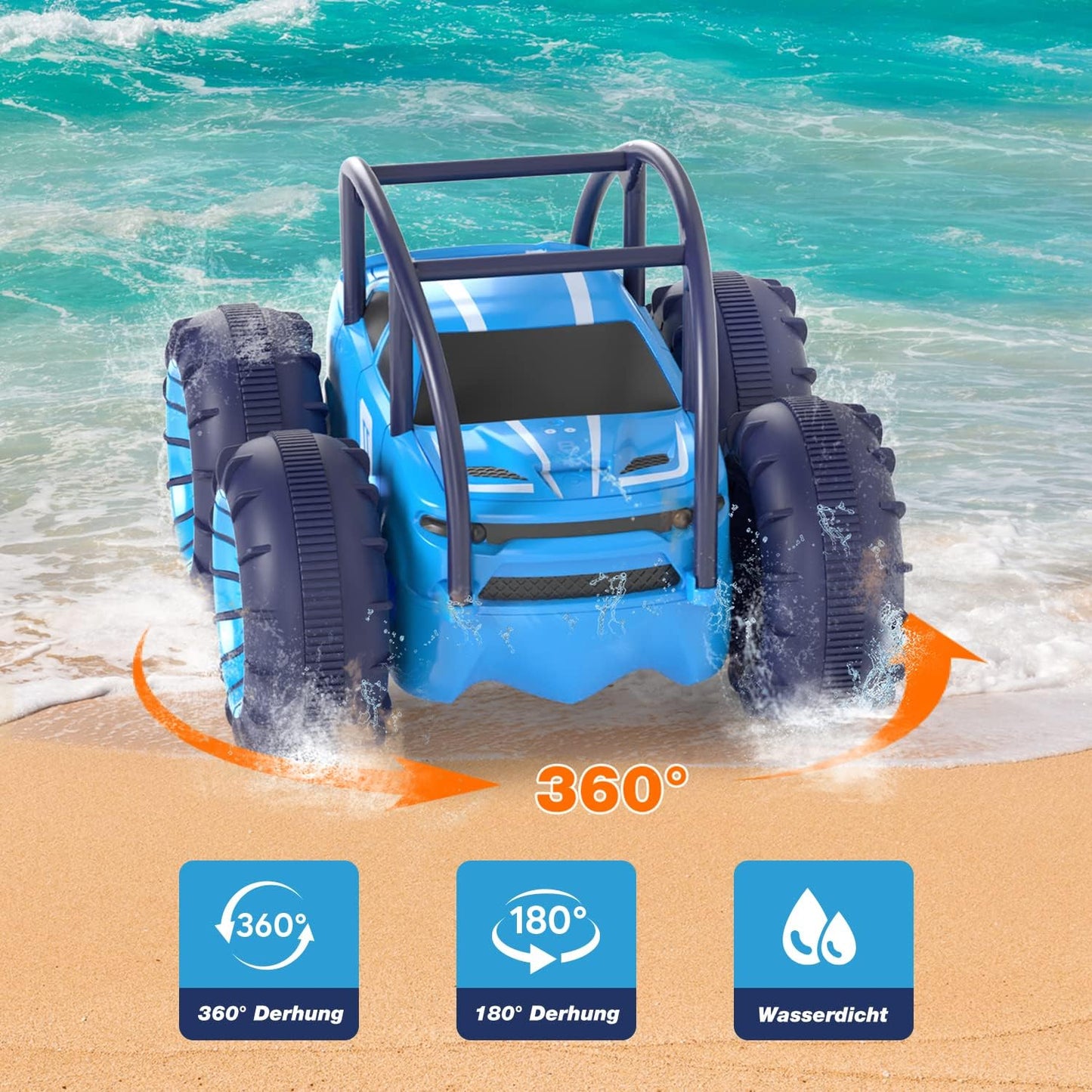 Ferngesteuertes Amphibien-RC-Auto mit LED-Licht, 360° Flips, 4WD, 15 km/h, wasserdicht – Offroad-Monstertruck für Kinder ab 3 Jahren