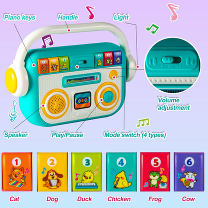 Mein erster Musik-Player für Kinder 2–5 Jahre – 40 Lieder, Aufnahmefunktion, Bluetooth, LED-Licht, Kopfhöreranschluss & Tragegriff | Lernspielzeug mit mobiler Musikkiste