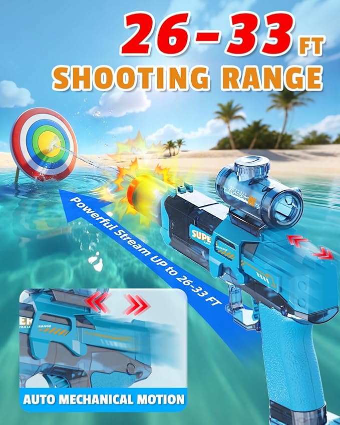 2er-Pack elektrische Wasserpistolen mit LED-Flammeneffekt, wiederaufladbar, Reichweite 8–10 m, ideal für Kinder ab 3 Jahren – perfekt für Sommer, Pool, Strand und Partys
