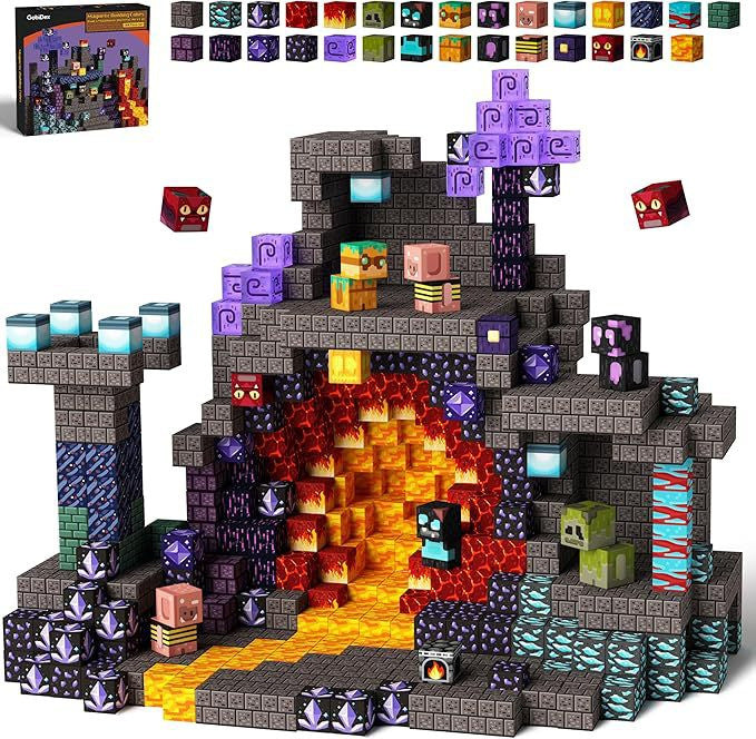 Magnetische Bausteine 200 Teile Abenteuer-Set, 36 Magnetwürfel Motive, Lernspielzeug ab 3 Jahren, ABS-Kunststoff, kompatibel, ideal als Kinder-Geschenk