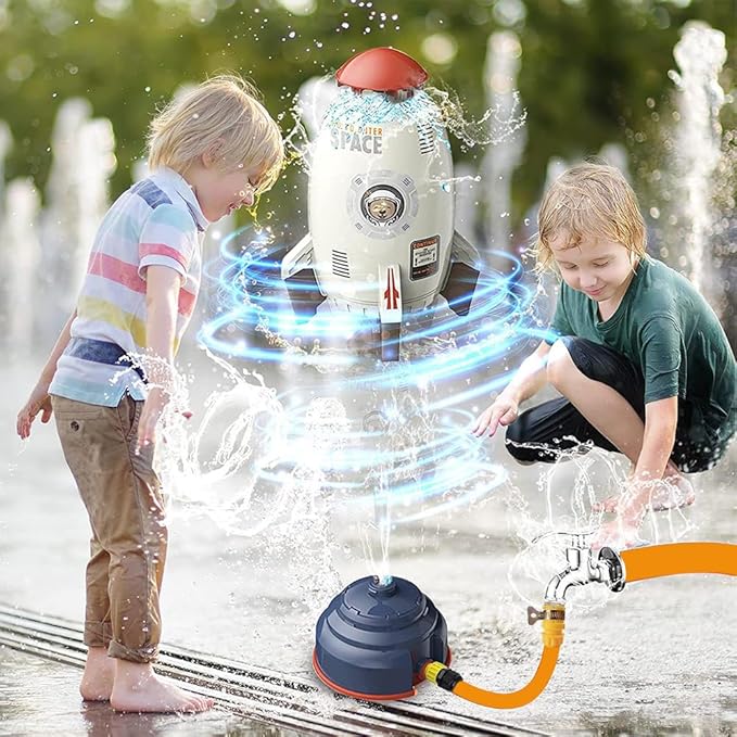 Kinder-Außenwassersprinkler in Raketenform – 3 Meter Schlauch, ideal für Garten, Rasen und Poolpartys