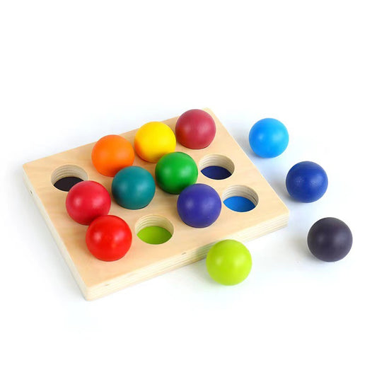 Bunte Holzkugeln zum Zählen, Sortieren und Farben Lernen – Montessori-Spielzeug ab 3 Jahren für Kleinkinder, 12 sensorische Bälle aus Holz