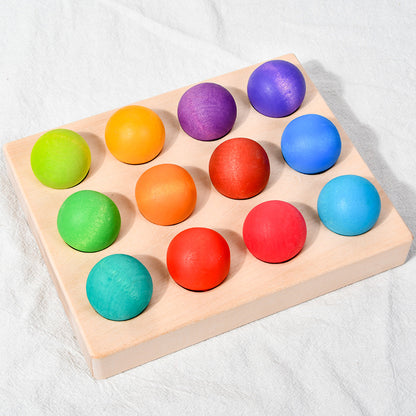 Bunte Holzkugeln zum Zählen, Sortieren und Farben Lernen – Montessori-Spielzeug ab 3 Jahren für Kleinkinder, 12 sensorische Bälle aus Holz