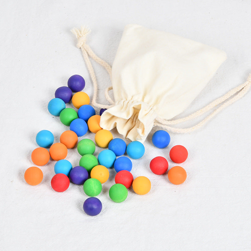 Bunte Holzkugeln zum Zählen, Sortieren und Farben Lernen – Montessori-Spielzeug ab 3 Jahren für Kleinkinder, 12 sensorische Bälle aus Holz