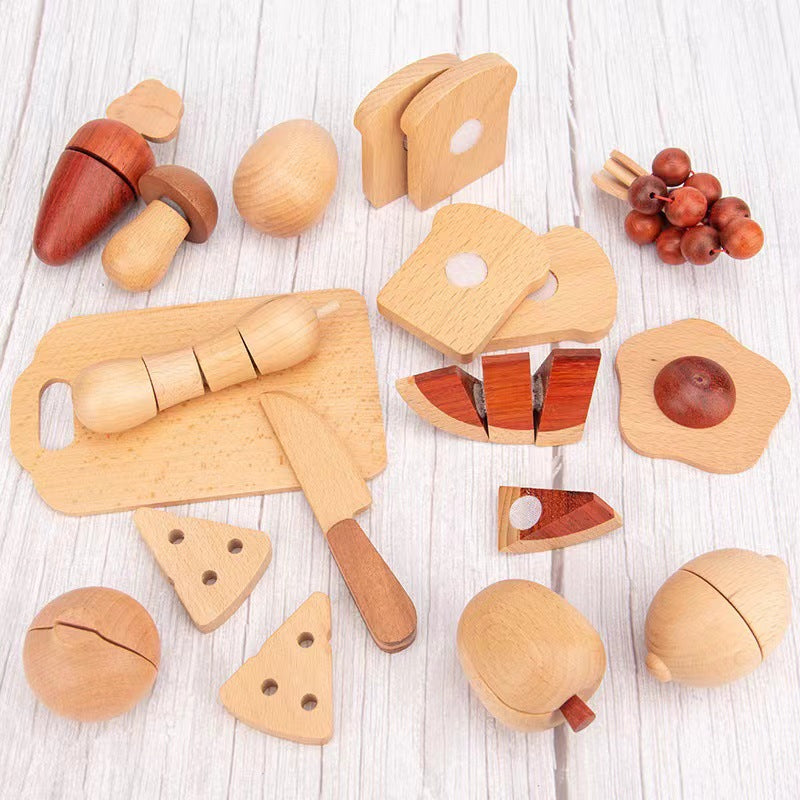 Holz-Spielküche mit Zubehör – Typisches englisches Frühstück aus Massivholz, pädagogisches Rollenspiel für Kinder