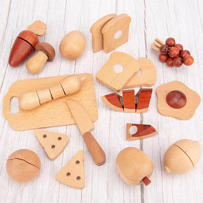 Holz-Spielküche mit Zubehör – Typisches englisches Frühstück aus Massivholz, pädagogisches Rollenspiel für Kinder