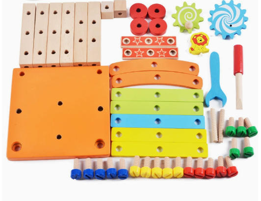 Mehrfunktionaler Holzstuhl für Kinder – 49-teiliges Werkzeugbank-Bausatz mit Lernspielzeug ab 3 Jahren, kreatives Konstruktionsset zum Basteln und Spielen, pädagogisch wertvolles Handwerksspiel als Geschenkidee