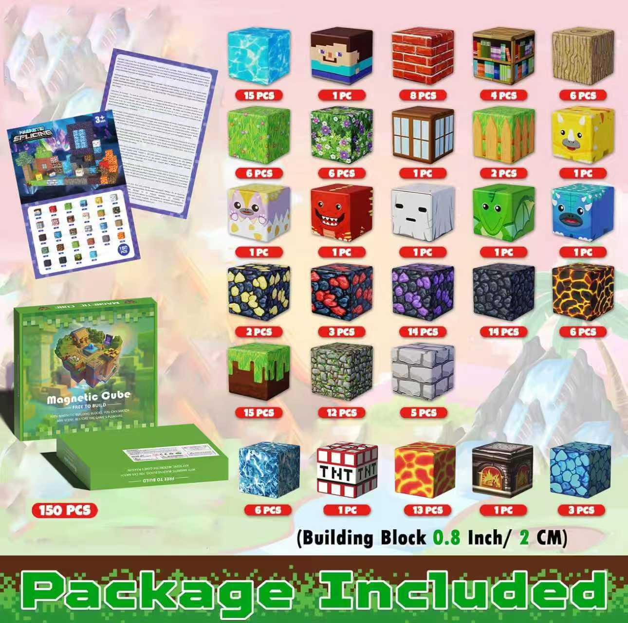 150 Stück Magnetische Bausteine Pixel-Design - Magnetwürfel Set im Mine-World Stil - Kreatives Konstruktionsspielzeug für Kinder ab 3 Jahren - MINT Lernspielzeug Geschenk für Jungen & Mädchen - Spileo