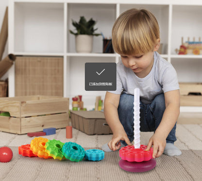 Regenbogen Stapelringe aus Kunststoff – 14-teiliges Spinnspielzeug für Babys ab 6 Monaten, fördert frühes Lernen und motorische Entwicklung