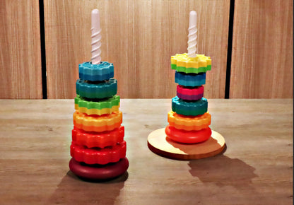 Regenbogen Stapelringe aus Kunststoff – 14-teiliges Spinnspielzeug für Babys ab 6 Monaten, fördert frühes Lernen und motorische Entwicklung