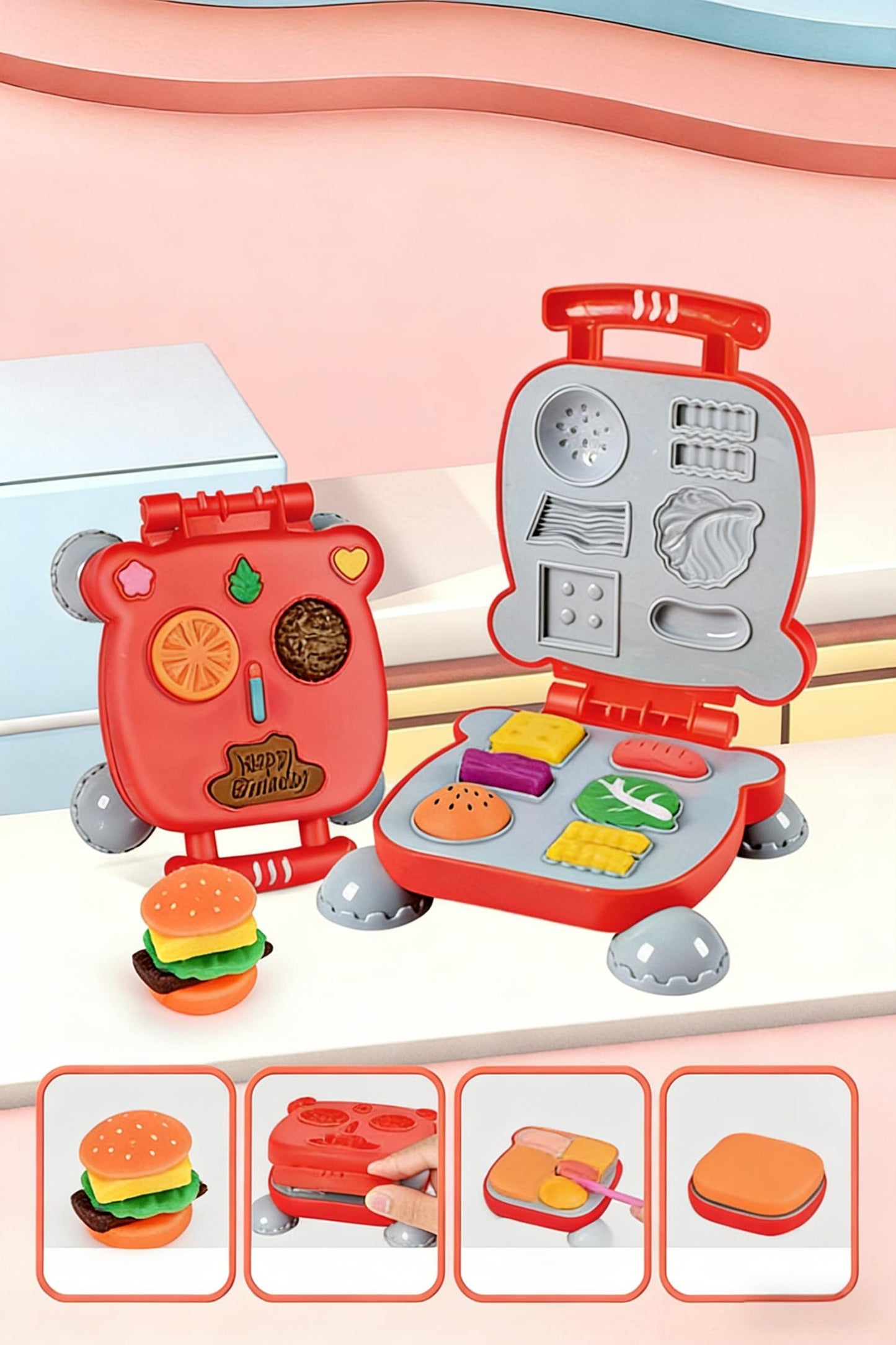 4-in-1 Knetset für Kinder ab 3 Jahren – 73-teiliges Spielzeug mit Eismaschine, Burgerpresse, Nudelmaschine & Kuchenformen, inkl. 24 Knetmassen und Werkzeugen als Geschenk für Jungen & Mädchen