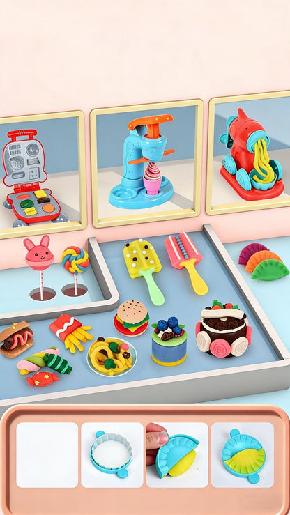 4-in-1 Knetset für Kinder ab 3 Jahren – 73-teiliges Spielzeug mit Eismaschine, Burgerpresse, Nudelmaschine & Kuchenformen, inkl. 24 Knetmassen und Werkzeugen als Geschenk für Jungen & Mädchen