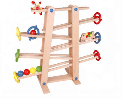Farbenfrohe Holz-Kugelbahn mit 5 Rollelementen – Langlebiges Lernspielzeug ab 1 Jahr (62 x 24 x 50 cm)