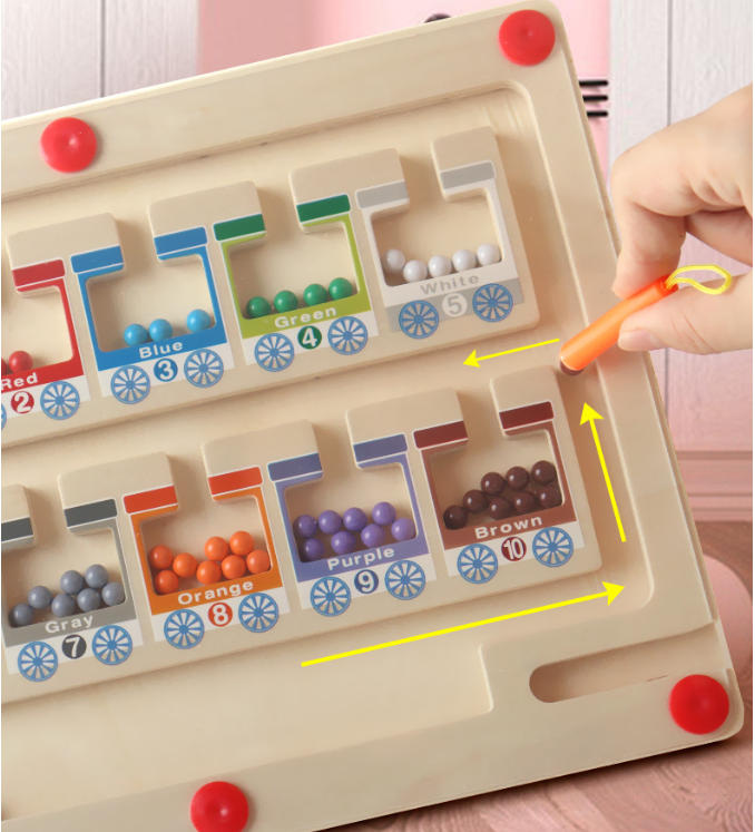 Lernspielzeug ab 3 Jahren – Magnetspiel Labyrinth aus Holz mit Zahlen & Farben, Montessori Sortierspiel für Jungen & Mädchen als Geschenkidee