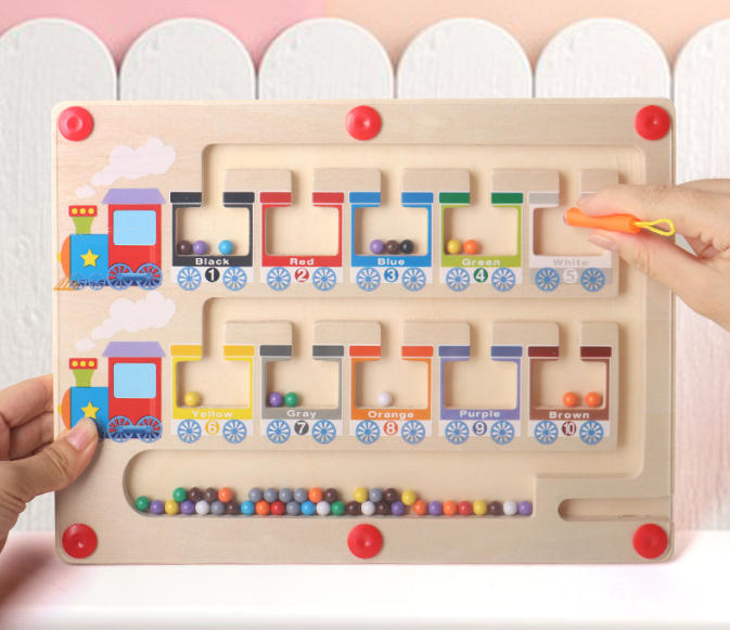 Lernspielzeug ab 3 Jahren – Magnetspiel Labyrinth aus Holz mit Zahlen & Farben, Montessori Sortierspiel für Jungen & Mädchen als Geschenkidee
