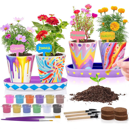 Keramik-Bemal-Set mit 6 Blumentöpfen – Kreatives Mal- und Pflanzset für Kinder ab 5 Jahren, ideal als Ostergeschenk oder Geburtstagsbastelset für Mädchen und Jungen