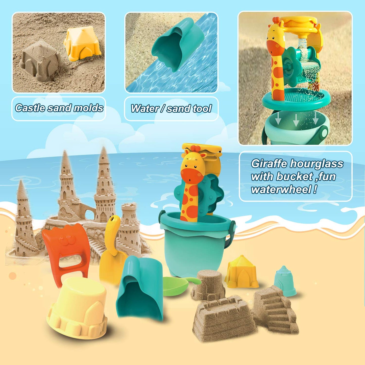Sandspielzeug Set Kinder 18-teilig mit Eimer Spileo